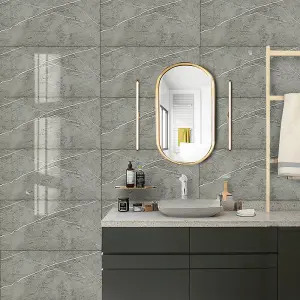 Marble Effect Tile Stickers, Self Adhesive Art Wall Decals, Ideal for Kitchen & Bathroom Backsplash (60 x 30 x 0.2cm)