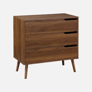 sweeek. 3-drawer chest with walnut wood effect Nepal Walnut wood-effect 80x40x80 cm