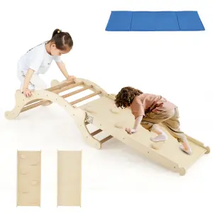 COSTWAY 3-In-1 Wooden Climbing Frame w/ Ramp Indoor Outdoor Kids Climbing Ladder Set