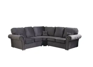 Mellows Plush Velvet Grey Corner Sofa Full Back 2c2