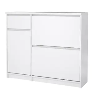 Naia Shoe Cabinet with 2 Shoe Compartments, 1 Door and 1 Drawer in White High Gloss