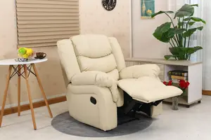 Seattle Manual Recliner Armchair Sofa Home Lounge Bonded Leather Chair (Cream)