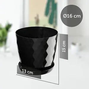 Plant Pot Flowerpot Round Plastic Crystal Modern Decorative Small Medium Large Black 16cm