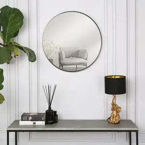 Sasheer - Round Framed Wall Mounted Mirror Black / 80cm H x 80cm W