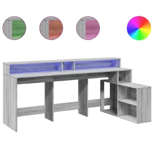 Berkfield Desk with LED Lights Grey Sonoma 200x104x91 cm Engineered Wood