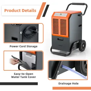 Costway 63L Commercial Dehumidifier Industrial Dehumidifier 5.5L Water Tank Portable