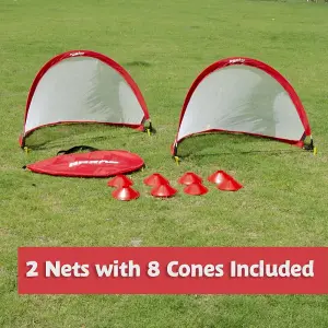 Pop Up Football Net Soccer Goal 121x81cm / 4ft, Set of 2 - Portable Garden Park Target Practice Training Posts with 8 Field Cones