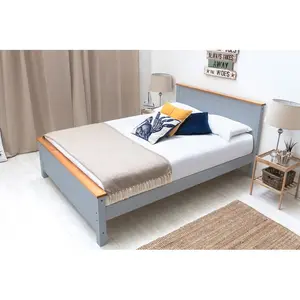 Aubrey Solid Wood Low Profile Bed Frame with Mattress Grey / 19cm King Memory Foam / Kingsize (5')