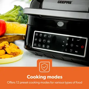 Geepas Vortex 6.5L Air Fryer & Smokeless Indoor Grill | 12-In-1 Smart XL Multicooker