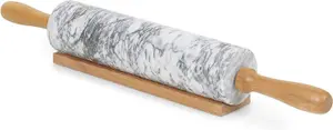 Homiu Marble Rolling Pin for Baking with Wooden Stand Easy Clean Hard-Wearing Speckle Finish Non-Stick