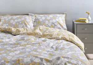 Akaisha Floral Grey & ochre Double Duvet cover & pillow case set