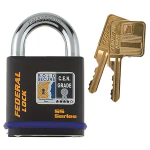 Federal Lock 730 Solid Steel Padlock - Sold Secure Silver CEN4