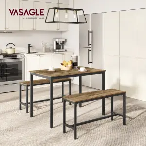 VASAGLE Dining Table with 2 Benches, 3 Piece Set, Honey Brown