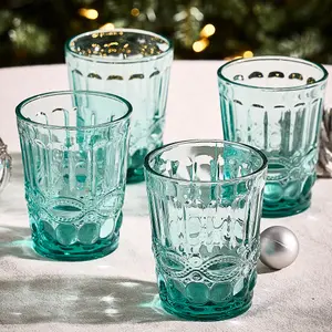 Set of 4 Vintage Luxury Turquoise Drinking Glass Whiskey Glass Tumblers 240ml