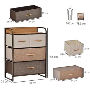 HOMCOM Closet Dresser, Dresser Tower With 4 Easy Pull Fabric Drawer Steel Frame