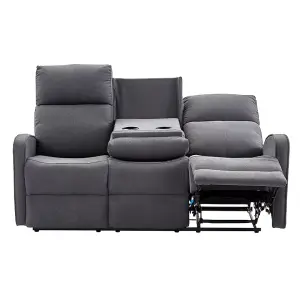 3 Seater Manual Reclining Sofa with Two Cup Holders in Dark Grey Fabric - Parma