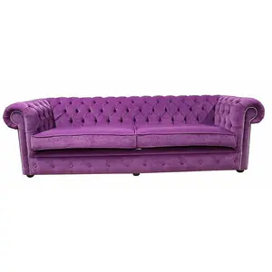 Chesterfield 4 Seater Sofa Settee Pimlico Grape Purple Fabric In Classic Style