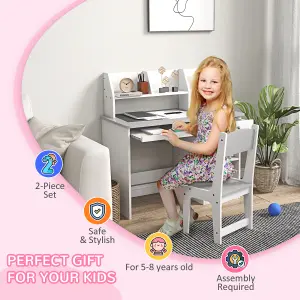 ZONEKIZ Kids Desk and Chair Set with Storage, for Ages 5-8 Years