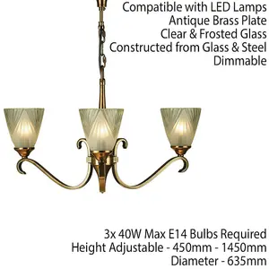 Luxury Hanging Ceiling Pendant Light Antique Brass Deco Glass 3 Lamp Chandelier