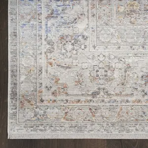 Ivory Blue Floral Bordered Traditional Rug For Dining Room Bedroom & Living Room-76cm X 122cm