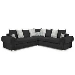 Milan 5 Seater L Shaped Corner Sofa Scatter Back Chesterfield Arms Black 2 Corner 2