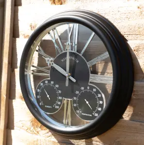 Wall Hanging Black Clock with Thermometer and Hygrometer