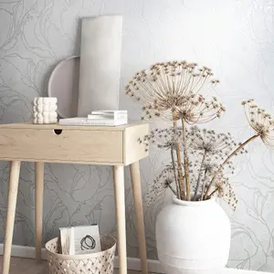 Galerie The New Design Book Textures Metallic White Graphic Swirls Wallpaper Roll