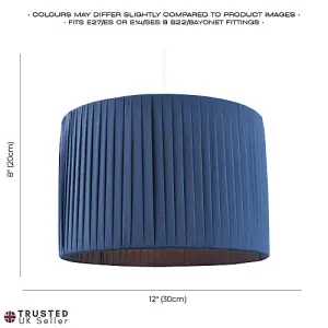 Contemporary Designer Double Pleated Navy Blue Cotton Fabric 12 Drum Lamp Shade