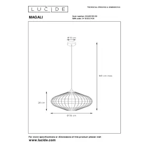 Lucide Magali Scandinavian Rattan Pendant Light 56cm - 1xE27 - Black