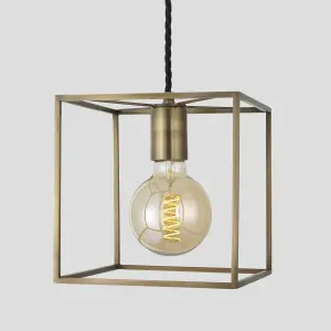 Industville Sleek Cube Pendant Light, 8 Inch, Brass