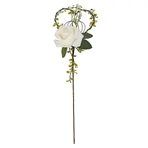 ROSE/FOLIAGE WAND - Wand: White Rose and Foliage: Brown Stem - Occasions