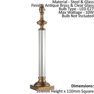 Table Lamp - Antique Brass & Clear Glass - 10W LED E27 - Bedside Light Base Only