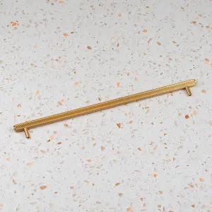 320mm Gold Brass Cabinet Pull Textured Grooved Kitchen Cupboard Door Drawer Pull Bathroom Bedroom Wardrobe Furniture Replacement