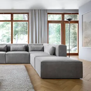 Doris Modular Extended Corner Sofa in Light Grey Cord Chenille