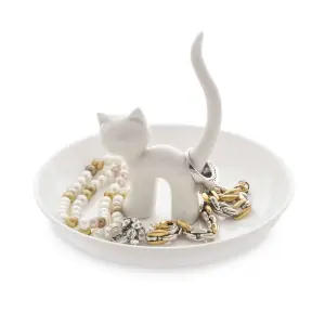 Extra Large White Ceramic Cat Feline Ring Trinket Holder Tray Extra Large White Ceramic Cat Feline Ring Trinket Holder Tray