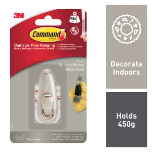 3M Command Forever classic Nickel effect Metal Small Hook (H)65mm (W)96mm