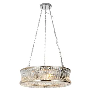 Luminosa Vittoria Pendant Ceiling Light Bright Nickel Plate, Crystal And Clear Glass