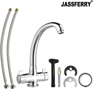 JASSFERRY Monobloc Mixer Tap Swivel Spout Twin Lever for Kitchen Sink