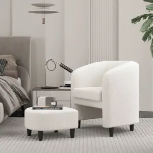 Costway Comfy Modern Barrel Chair Bedroom Upholstered Club Chair w/ Ottoman