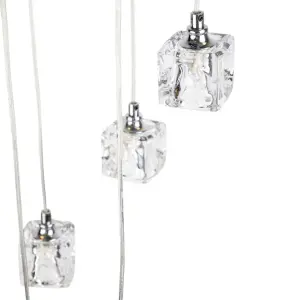 First Choice Lighting Pair of Chrome 5 Light Cluster Fitting with Ice Cube Glass Shades