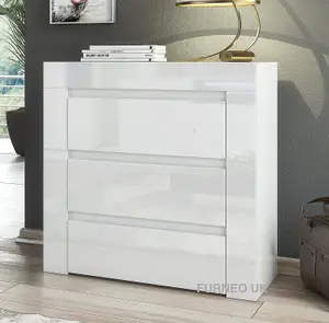 Furneo Modern White 3 Drawer Chest of Drawers Cabinet Storage Matt & High Gloss Clifton15