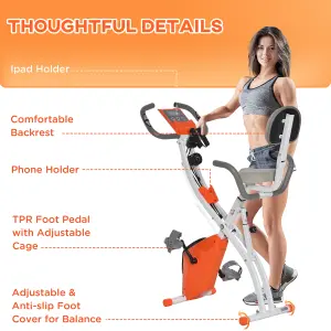 HOMCOM 2-In-1 Folding Exercise Bike with 8-Level Magnetic Resistance Orange