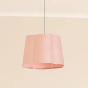 ValueLights Amy Blush Pink Velvet Scallop Shape Ceiling Floor Table Lamp Shade with LED Bulb