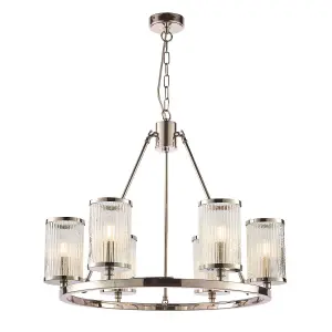 Luminosa Easton 6 Light Multi Arm Pendant Bright Nickel, Ribbed Glass Bubble Effect, E14