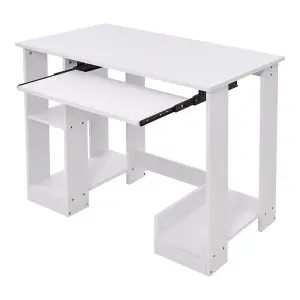 Freestanding Computer Desk with Monitor Stand and Keyboard Tray, White