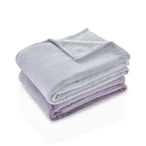 Penguin Home Solid Flannel Throw Blankets - Set of 2 Colour - Grey Charcol & Silver Super Soft Lightweight Luxury