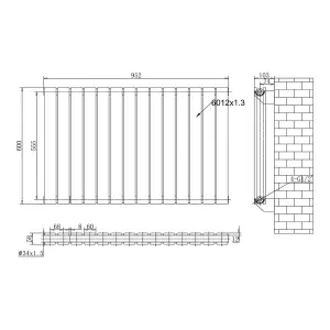 Porter Black Double Horizontal Flat Panel Radiator - 600x952mm