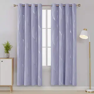 Deconovo Blackout Eyelet Curtains Thermal Silver Wave Line Foil Printed Curtains for Kids 46 x 72 Inch Light Purple 2 Panels