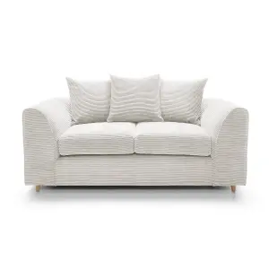 Jumbo White Cord 2 Seater Sofa for Living Room with Thick Luxury Deep Filled Cushioning