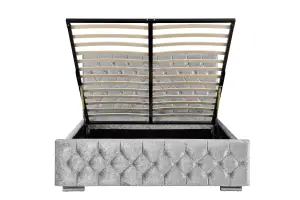 Arya Fabric Ottoman Super King Bed with Storage, Silver Velvet